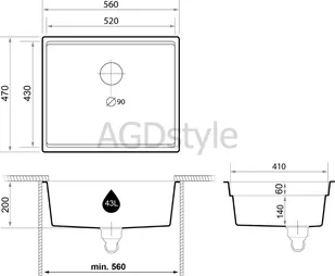 Zlew BRANDE SWIFT 560-60-U BLACK METALLIC (czarny metalik) | podwieszany zwijany ociekacz ROLLMATA - Zlewozmywaki - miniaturka - grafika 2