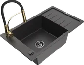 Zlewozmywaki z baterią - Mexen Elias zlewozmywak granitowy 1-komorowy z ociekaczem i baterią kuchenną Aster, czarny nakrapiany - 6511-76-73450-57-B - miniaturka - grafika 1