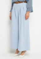 Spodnie damskie - Jasnoniebieskie Szerokie Spodnie z Wysokim Stanem i Paskiem Rasalla - miniaturka - grafika 1