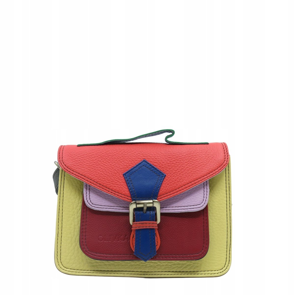 Torebka damska skórzana listonoszka kolorowa rączka regulowany pasek OLIVKA