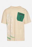Koszulki męskie - Beżowa Klasyczna Bawełniana Koszulka z Nadrukiem i Kieszonką na Suwak Aliccia - miniaturka - grafika 1