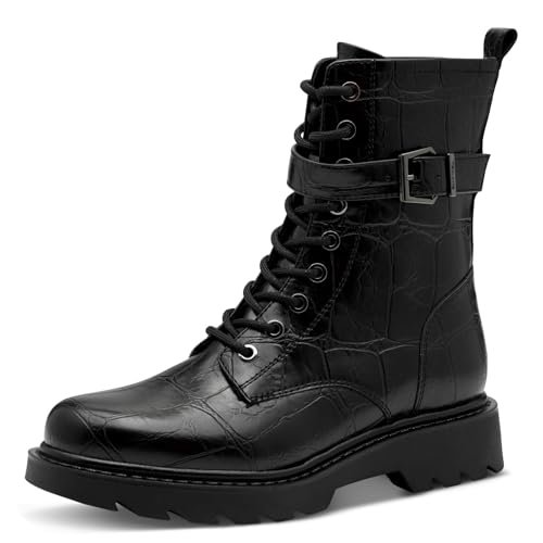 Tamaris Damskie sztyblety Lace Boot Flat 1-25228-45, Black Croco, 39 EU, Czarny, krokodyl, 39 EU