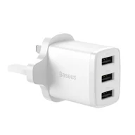 Ładowarki do telefonów - Baseus Compact ładowarka sieciowa 3x USB 17W wtyczka UK biały (CCXJ020302) - miniaturka - grafika 1