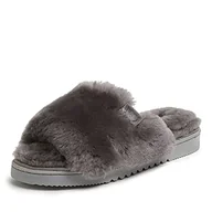 Kapcie damskie - Dearfoams Damskie kapcie Fireside Shearling Slide z metalowym zamszowym obszyciem kapcie, szare, 40 EU, szary, 40 EU - miniaturka - grafika 1