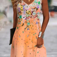 Sukienki - TEMU Letnia Sukienka Bez Rękawów z Dekoltem w Serek dla Kobiet - Żywy Fioletowy Mały Kwiatowy Wzór, Lekki Oddychający Materiał, Swobodny Krój na - miniaturka - grafika 1