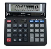Kalkulatory - KALKULATOR BIUROWY 12 cyfrowy TC612 czarny, zasilanie bateryjne i słoneczne - miniaturka - grafika 1