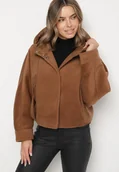 Kurtki damskie - Brązowa Przejściowa Kurtka z Rękawami Typu Nietoperz i Kapturem Alinee - miniaturka - grafika 1