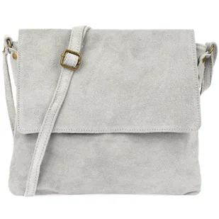 Włoska Torebka damska zamszowa listonoszka z klapą jasna szara B67 szary, srebrny - Torebki damskie Włoska Torebka damska zamszowa listonoszka z klapą jasna szara B67 szary, srebrny - Torebki damskie - miniaturka - grafika 1