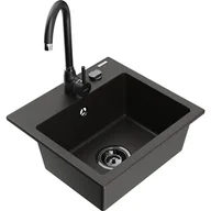 Zlewozmywaki z baterią - Mexen Milo zlewozmywak granitowy 1-komorowy z baterią kuchenną Telma, czarny/złoty - miniaturka - grafika 1