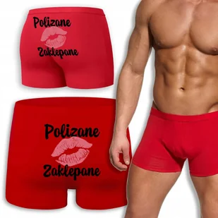 BOKSERKI CZERWONE Na Prezent Walentynki Dla Niego POLIZANE ZAKLEPANE - L - Majtki damskie - miniaturka - grafika 1
