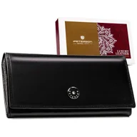 Portfele - Portfel damski skórzany czarny PETERSON duży klasyczny na zatrzask rfid stop elegancki - miniaturka - grafika 1