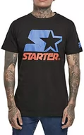 Koszulki męskie - STARTER BLACK LABEL Męski T-shirt z nadrukiem z przodu i na rękawach, naszywka z logo na obszyciu, sportowy okrągły dekolt, dostępny w kolorze czarnym i białym, rozmiar S do XXL, czarny, S - miniaturka - grafika 1