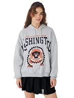 Bluzy damskie - Koton Damska bluza z kapturem z nadrukiem oversize, Szary melanż (Grm) - miniaturka - grafika 1