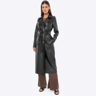 Płaszcze damskie - Damski płaszcz ze skóry owczej dwurzędowy czarny - miniaturka - grafika 1