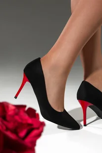 Czarne czółenka damskie na czerwonej szpilce skórzana wkładka Casu D25X8-B - Czółenka - miniaturka - grafika 1