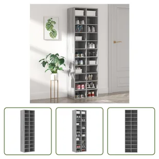 The Living Store Stojak na buty szary Sonoma 54x34x183 cm Materiał drewnopochodny - Szafki na buty - miniaturka - grafika 1