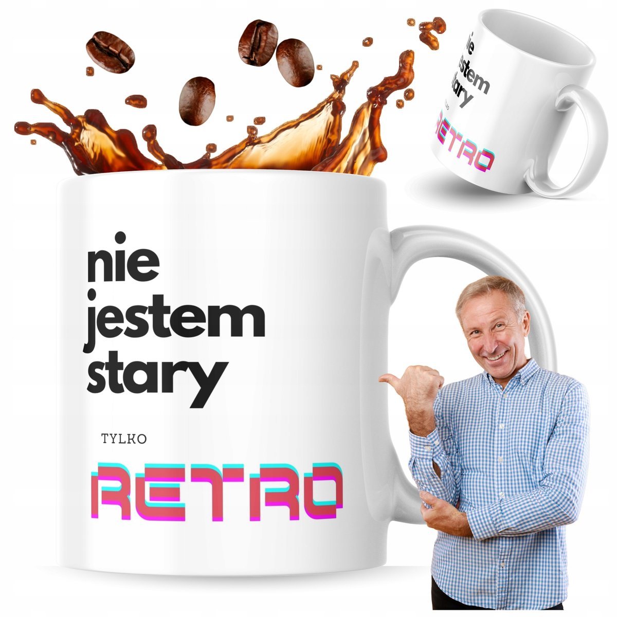 Kubek z nadrukiem 330 ml Nie jestem Stary tylko Retro Kubek Do Kawy Prezent