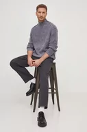 Swetry męskie - Calvin Klein sweter z domieszką wełny męski kolor szary z półgolfem - miniaturka - grafika 1