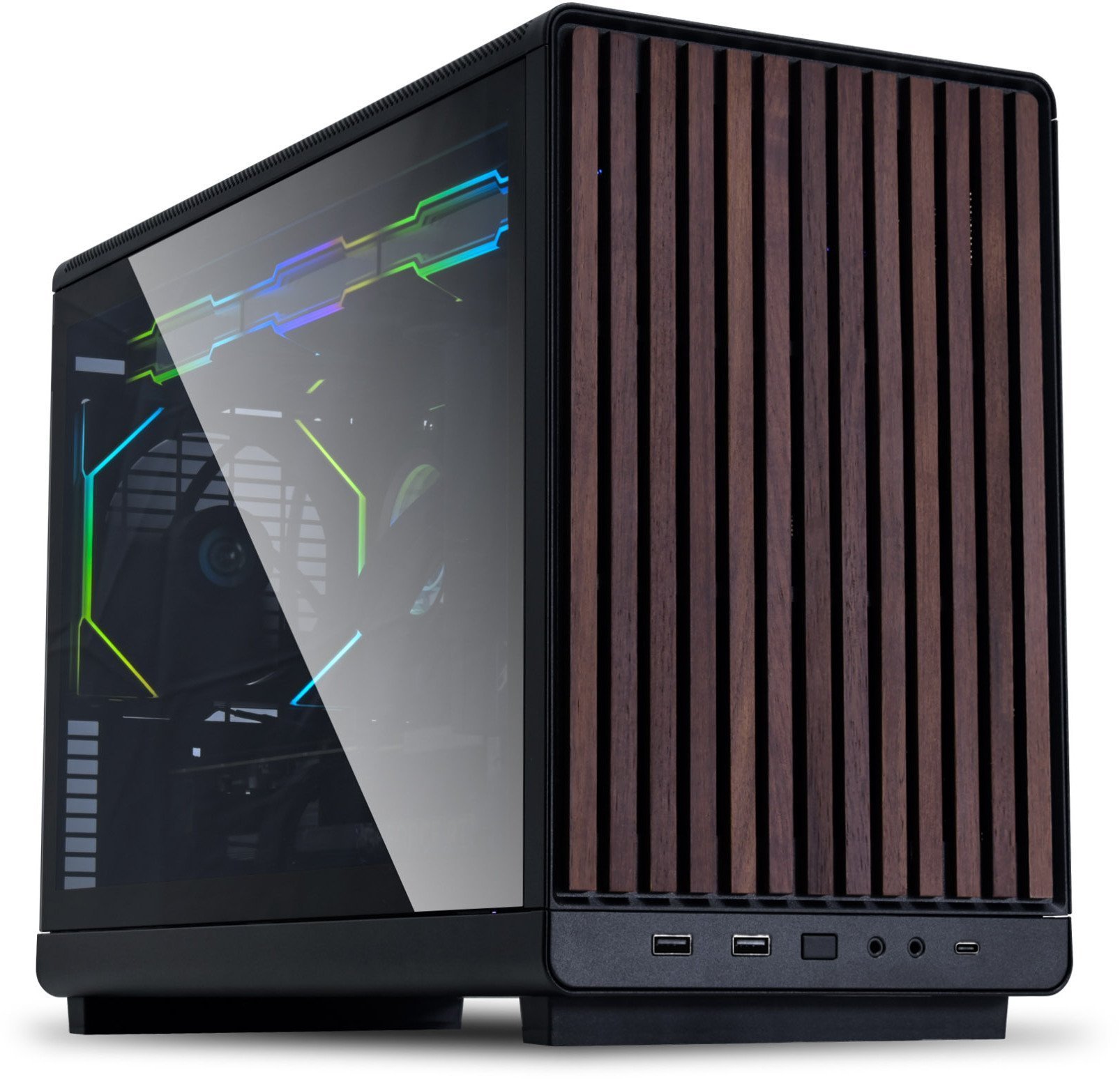 Lian Li DAN Cases A3-mATX Wood Edition PC-Gehuse, Tempered Glass, Micro-ATX - Walnuss, schwarz