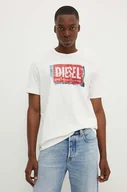 Koszulki męskie - Diesel t-shirt bawełniany T-ADJUST-Q6 męski kolor biały z nadrukiem A15379.0AKAK - miniaturka - grafika 1