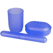 Pojemniki łazienkowe - Niebieski zestaw toaletowy z kosmetyczką kubek łazienkowy kubek na szczoteczi mydelniczka organizer - miniaturka - grafika 1