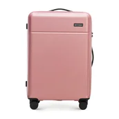 Walizki - Walizka średnia z ABS-u z pionowymi paskami różowa - miniaturka - grafika 1