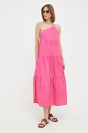 Sukienki - Patrizia Pepe sukienka bawełniana kolor różowy midi rozkloszowana - miniaturka - grafika 1