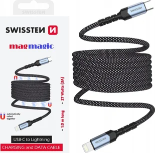 Kabel USB Swissten Magnetic Data Cable Self-Winding USB-C / Lightning 1 M - Kable USB - miniaturka - grafika 1