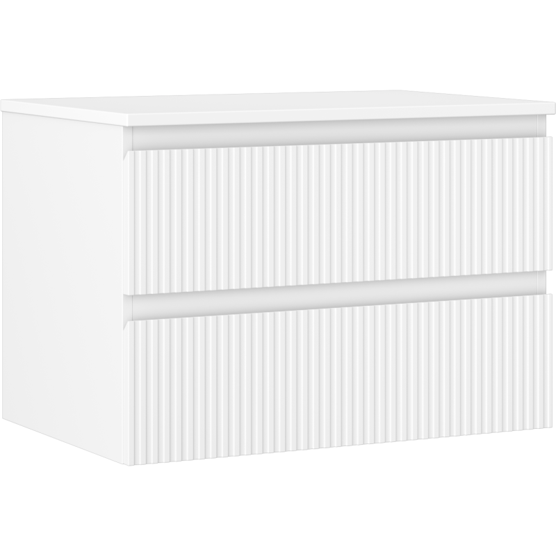 Mexen Rivel szafka łazienkowa podumywalkowa 70 cm z blatem, 2 szuflady, ryflowana , biała mat - 91A20-07047-2-BFFC01