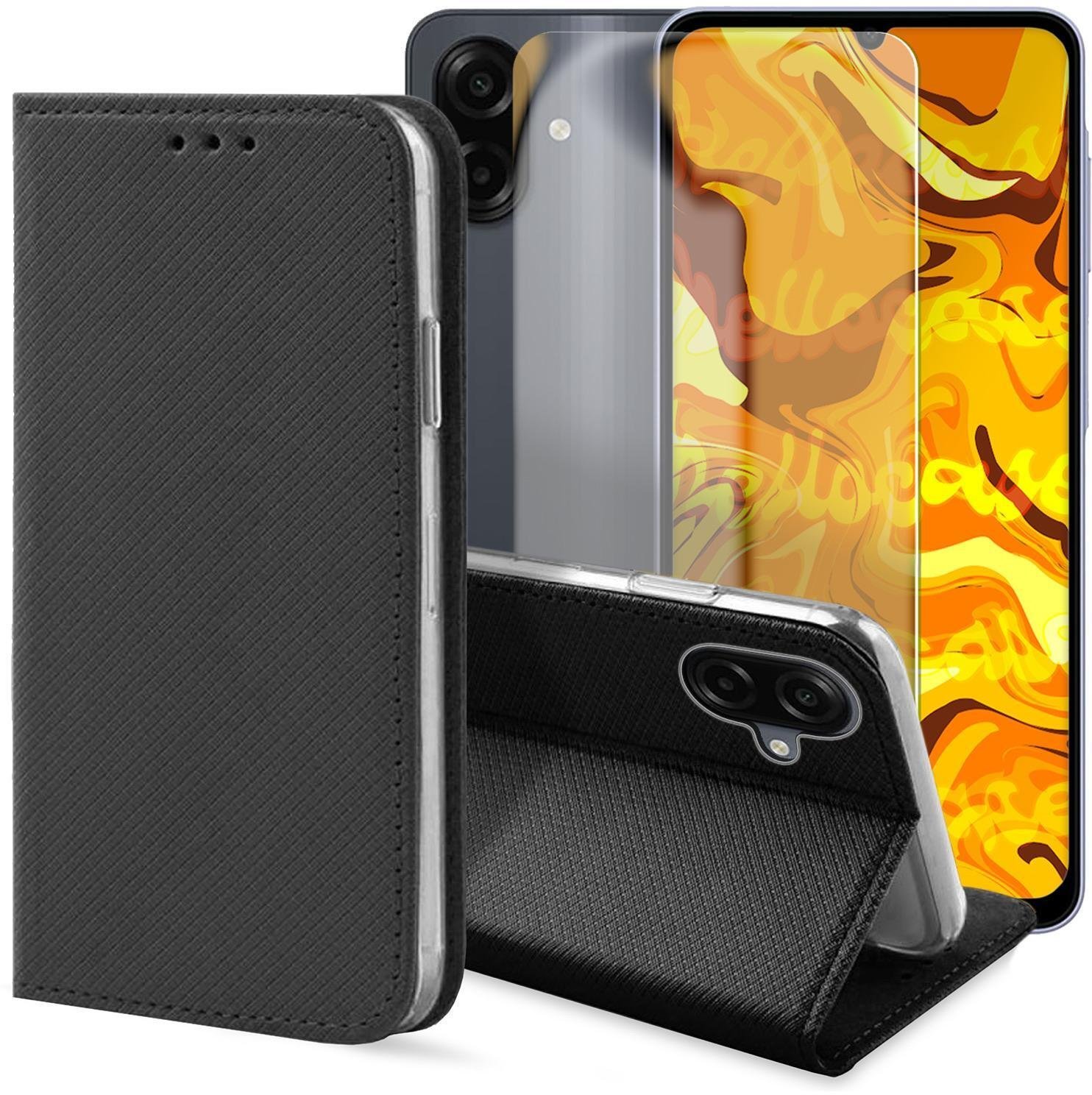 Etui z Klapką Do Samsung Galaxy A07 4G Czarne, Zamykane, Kabura Szkło