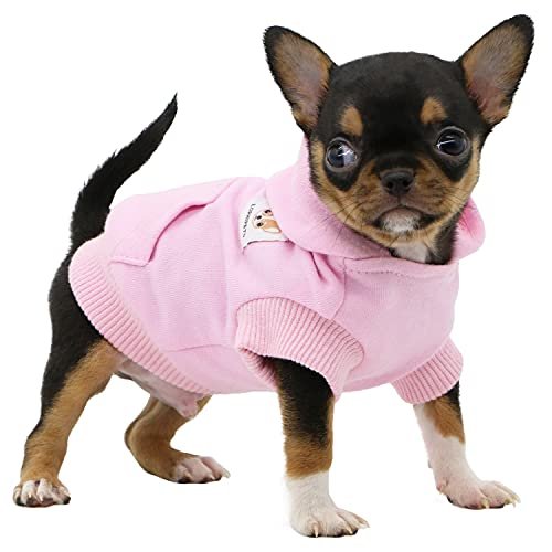 LOPHIPETS Bawełniane bluzy z kapturem dla psów bluzy dla małych psów Chihuahua ubrania dla szczeniąt płaszcz na zimną pogodę - różowy/XXS