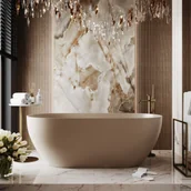 Wanny - Massi Wanna wolnostojąca owalna z konglomeratu 160 x 75 cm RONA Beige mat / połysk przelew typu SLIM cienki rant - miniaturka - grafika 1