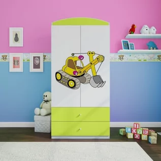 Szafy i szafki dla dzieci - Szafa dwudrzwiowa, do pokoju dziecka, babydreams, 90 cm, koparka, zielona - grafika 1