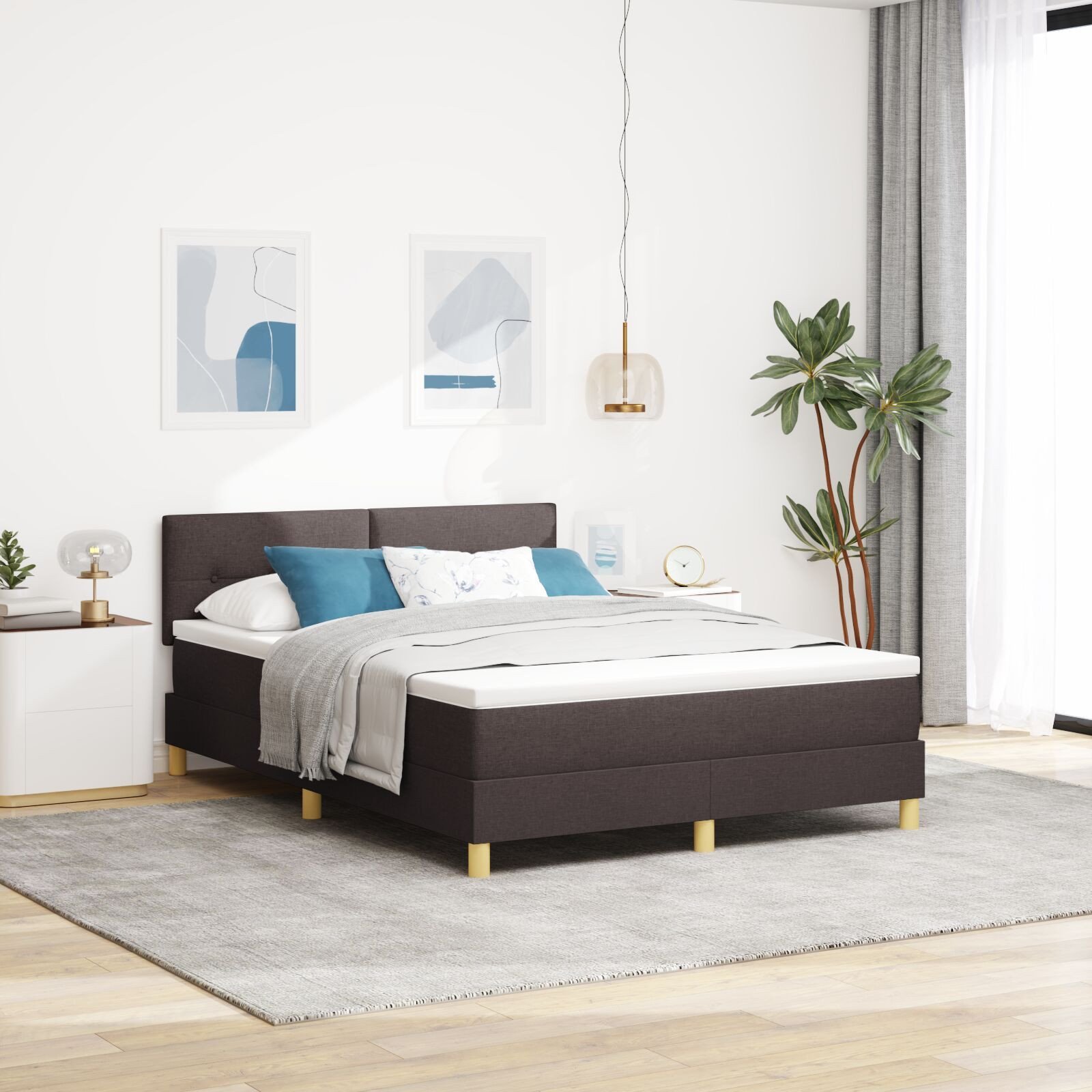vidaXL Łóżko sprężynowe z materacem i LED ciemnobrązowe 140x190 cm tkanina