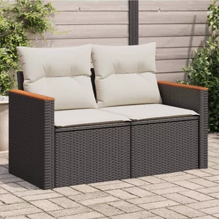 vidaXL Sofa ogrodowa z poduszkami, 2-osobowa, czarna, polirattan - Sofy ogrodowe - miniaturka - grafika 1