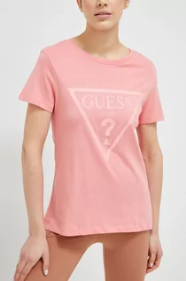 Koszulki sportowe damskie - Guess t-shirt bawełniany kolor różowy - grafika 1