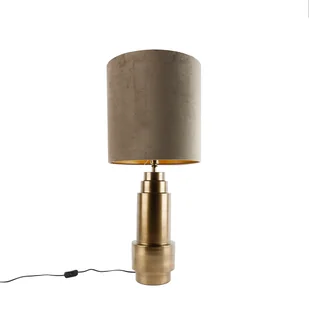 QAZQA Lampa stołowa brązowa z abażurem z aksamitu w kolorze taupe ze złotem 40 cm - Bruut - Lampy stojące - miniaturka - grafika 1