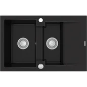 Zlewozmywaki - Mexen Gaspar zlewozmywak granitowy 1,5-komorowy z krótkim ociekaczem 737 x 475 mm, czarny - 6507731505-77 - miniaturka - grafika 1