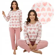 Piżamy damskie - PIŻAMA DAMSKA DWUCZĘŚCIOWA CIEPŁA PLUSZOWA WYGODNA DŁUGI RĘKAW SPODNIE MIŚ RÓŻOWA - miniaturka - grafika 1