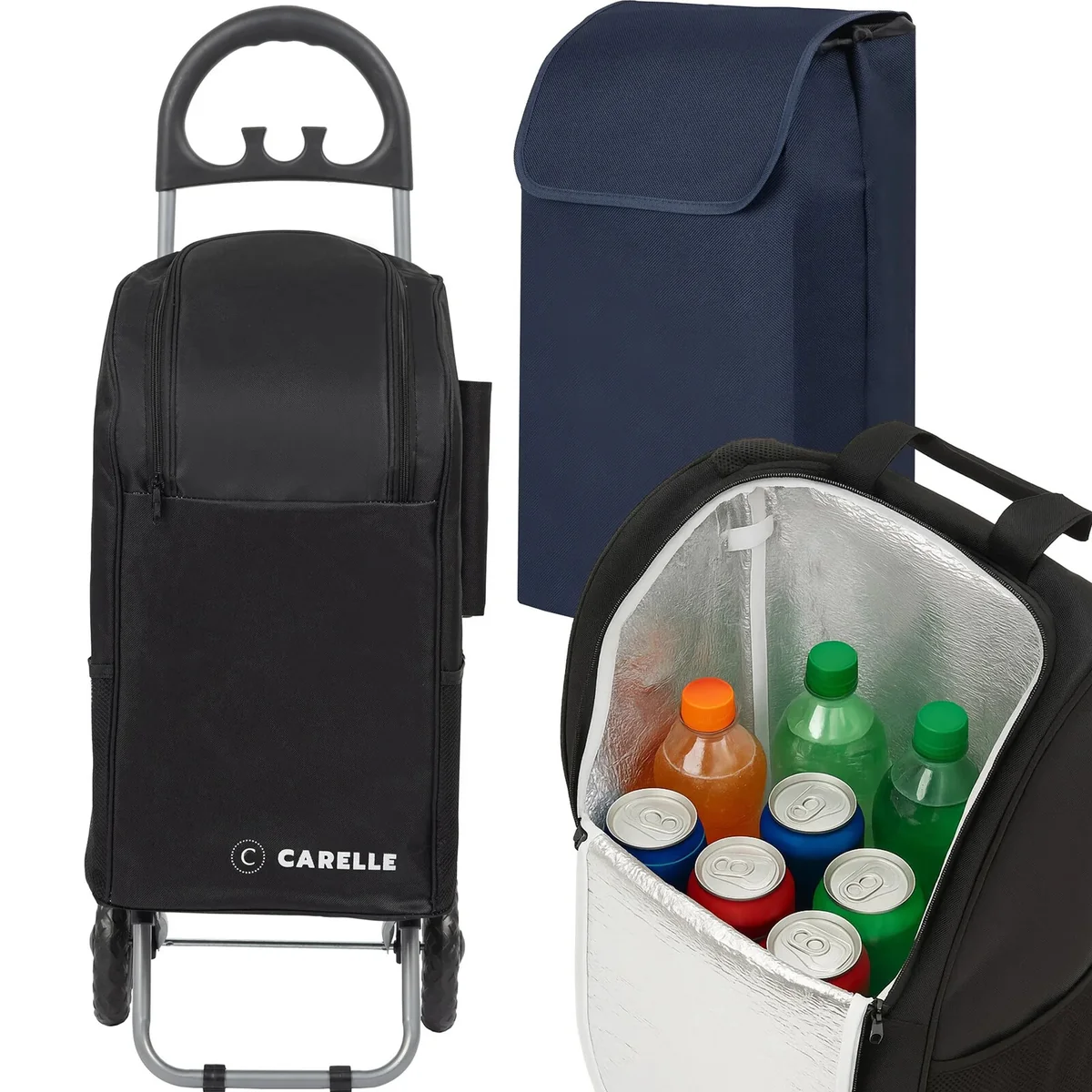 Wózek na zakupy 2 torby torba zakupowa plus termo na kółkach jakość premium 2w1 CARELLE Trento Dual Thermo wózek zakupowy 35 l 33 l stalowy na dwóch..