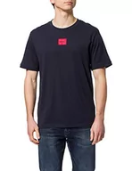 Koszulki męskie - HUGO Męski t-shirt Diragolino212 Regular-Fit z bawełny z czerwoną etykietą z logo, granatowy, L - miniaturka - grafika 1
