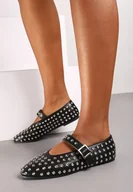 Baleriny - Czarne Balerinki Zapinane na Sprzączkę Ozdobione Ćwiekami Iridale - miniaturka - grafika 1