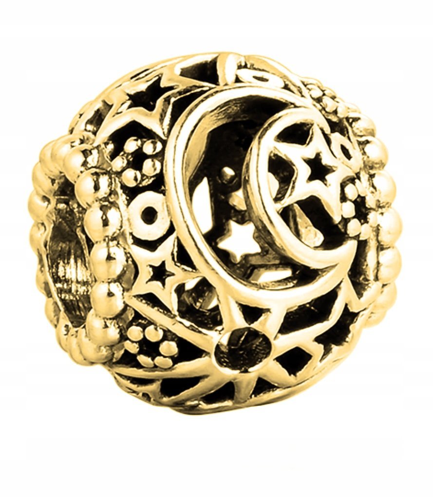 Złoty Charms Księżyc Gwiazdy Noc Kosmos Moon Półksiężyc SREBRO 925