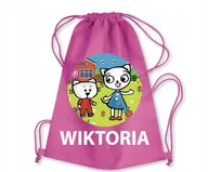 Plecaki worki - Różowy Worek Szkolny Workoplecak WF Do Przedszkola Szkoły KICIA KOCIA +IMIĘ - miniaturka - grafika 1