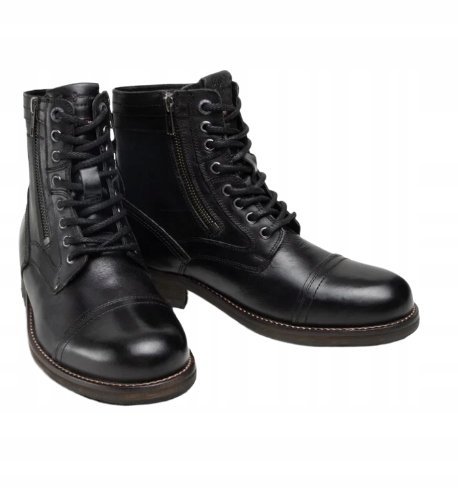 Pepe Jeans Czarne Skórzane Trzewiki na Sznurowanie i Zamek 43 Awe