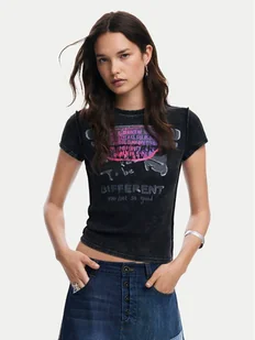 Desigual T-Shirt 25SWTKX6 Szary Slim Fit - Koszulki i topy damskie - miniaturka - grafika 1