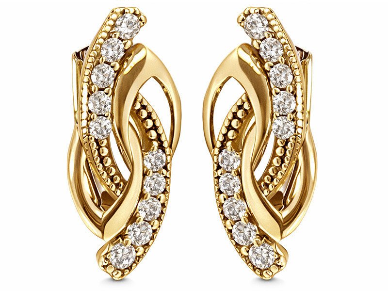 Złote kolczyki 333 przeplatane ażurowe z białymi cyrkoniami na prezent