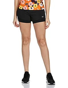 Reebok Damskie szorty do biegania dwa w jednym, Czarny, L - Spodenki damskie - miniaturka - grafika 1