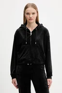 Bluzy damskie - Juicy Couture bluza welurowa damska kolor czarny z kapturem gładka JCWAS225310 - miniaturka - grafika 1