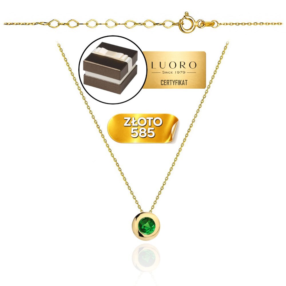 NASZYJNIK ZŁOTY 585 14K ZIELONA CYRKONIA KOŁO 42 CM REGULOWANY ELEGANCKI
